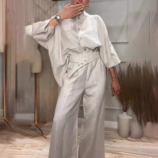 Sophisticated Cotton-Linen Shirt and Pant Set